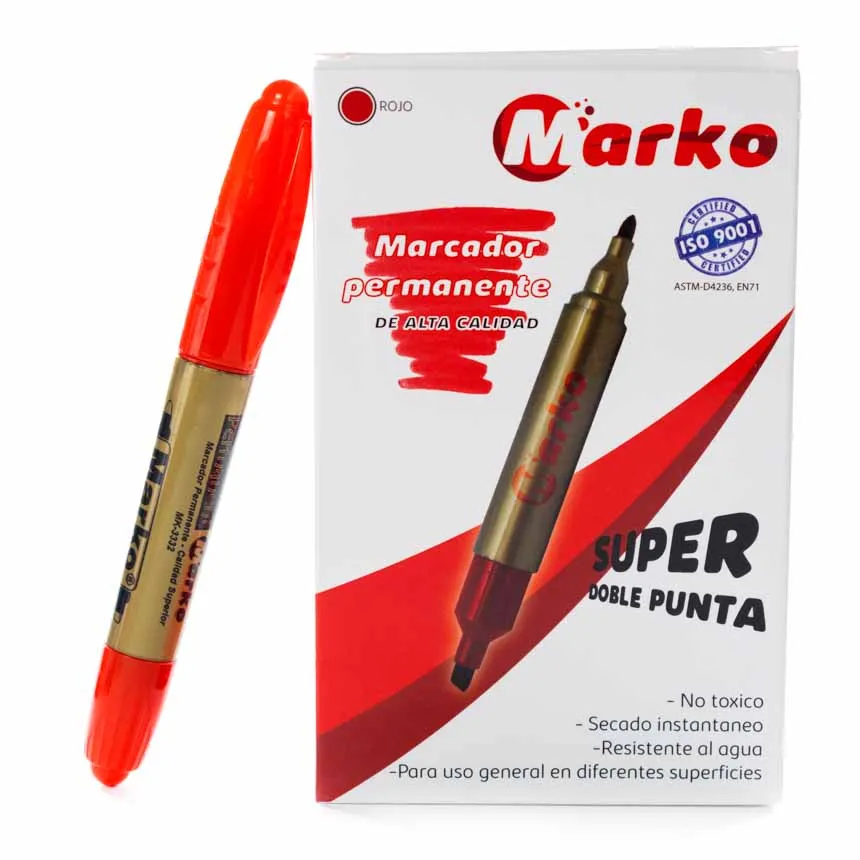 Marcador MARKO Permanente Doble Punta 10u (Rojo)